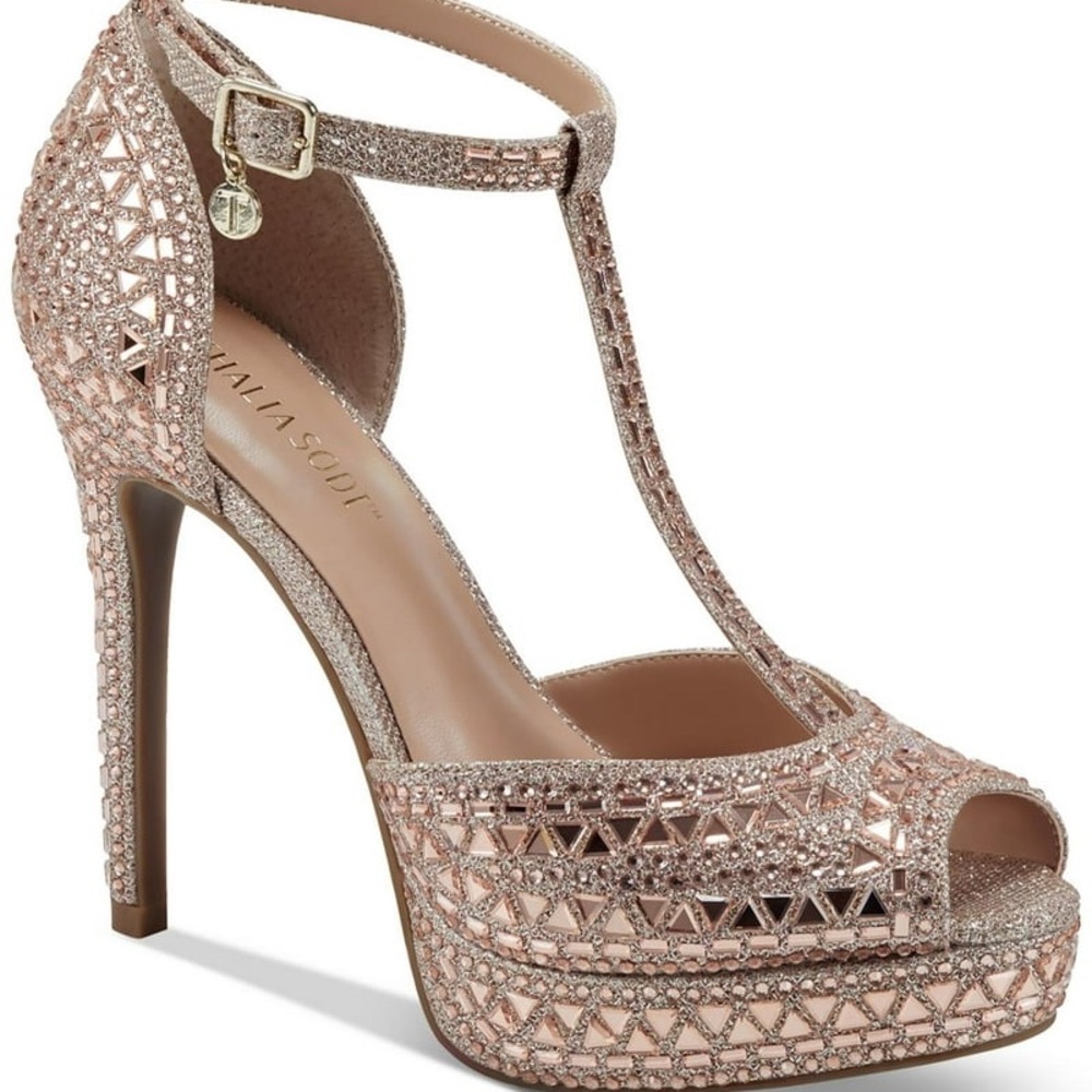 Thalia Sodi yellow Gold Glitter Heels